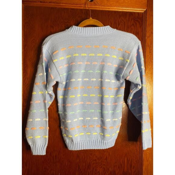 VINTAGE Blue 90s Rainbow Sweater Small - Picture 2 of 5